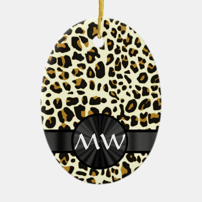 Monogram- och leopardtryck julgransprydnad keramik (Framsidan)
