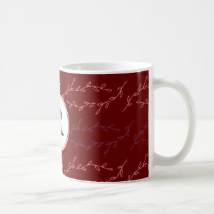 monogram och löv kaffemugg
