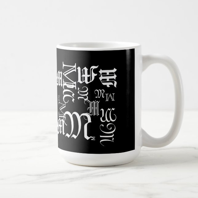 Monogram och Namn Blackletter Text Stil Kaffemugg (Höger)