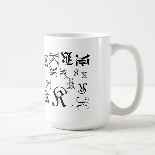 Monogram och Namn Blackletter Text Stil Kaffemugg (Höger)