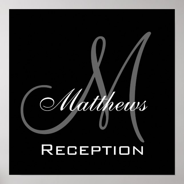 Monogram- och Namn-bröllopsmottagningsskylt Poster (Framsidan)