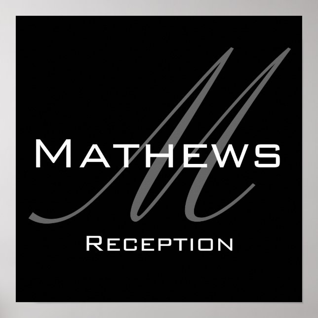 Monogram- och Namn-bröllopsmottagningsskylt Poster (Framsidan)