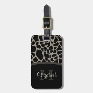 Monogram och namn för lyxigt girafftryck elegant bagagebricka