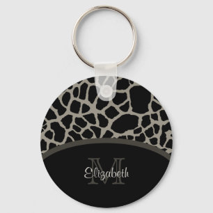 Monogram och namn för lyxigt girafftryck elegant nyckelring