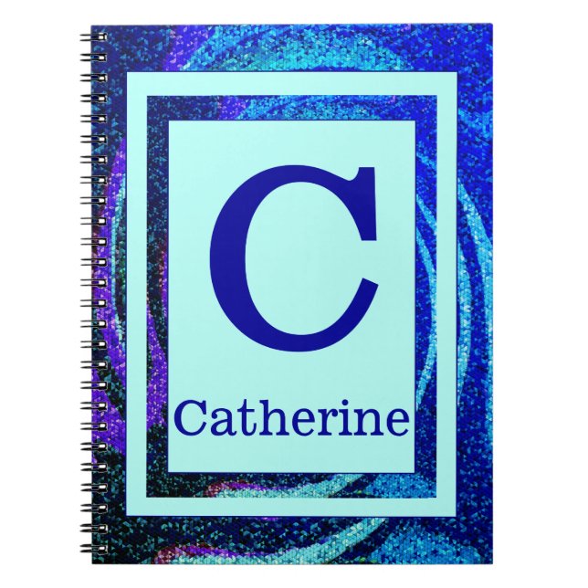 Monogram och namn för ram för blåtthav mosaisk anteckningsbok (Framsidan)