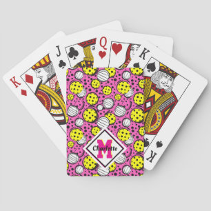 Monogram och namn gult-betlebollar på rosa casinokort