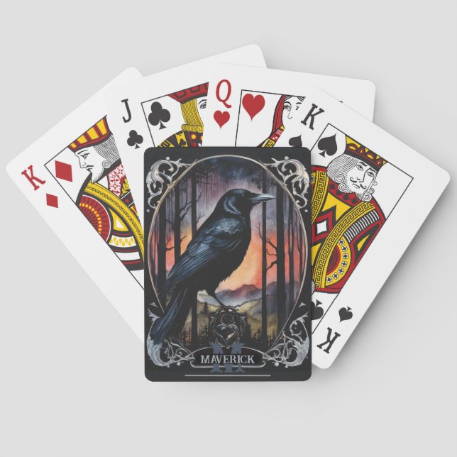 Monogram och namn Kråka akvarellstil Casinokort (Baksidan)