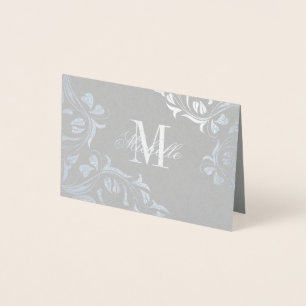 Monogram och Namn med Blommigt Design Folierat Kort