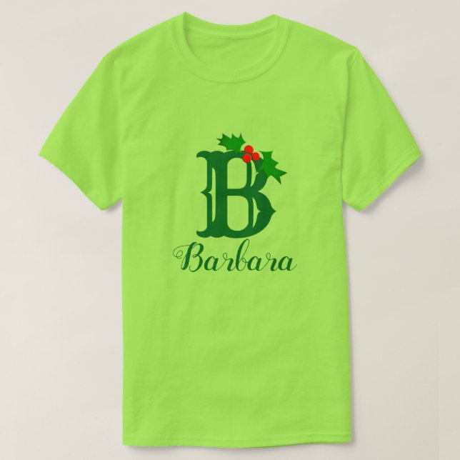 Monogram och Namn med Holly Sprig Women's T Shirt (Design framsida)