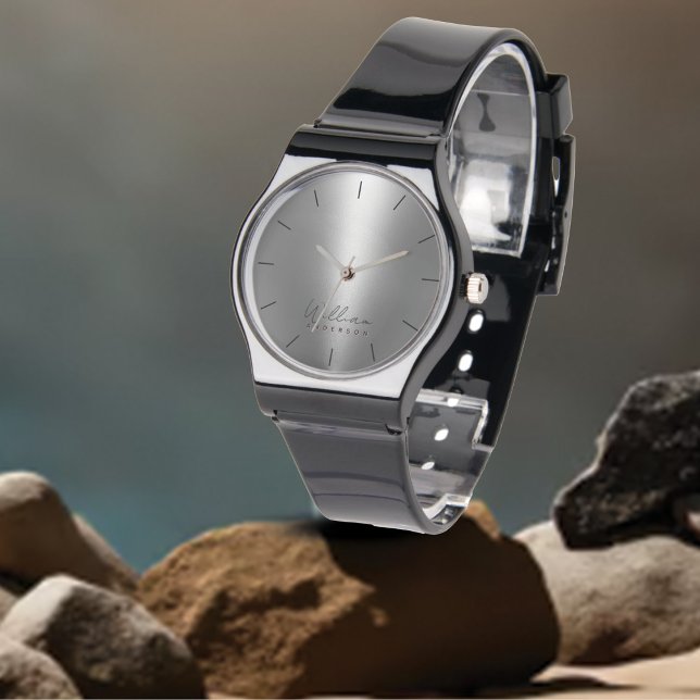 Monogram och Namn Metallic Manar Black Band Silver Armbandsur (Skapare uppladdad)