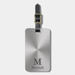 Monogram och Namn på Silver Metall Titta Bagagebricka