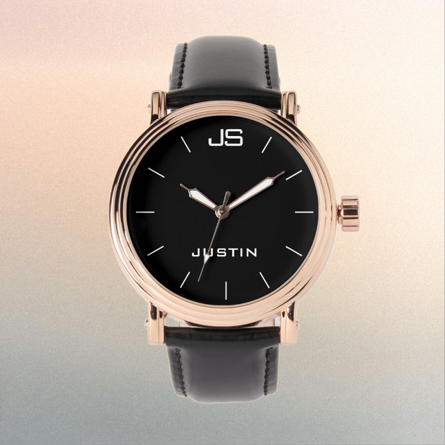 Monogram och Namn Ro Guld Manar Svartahavaren Wris Armbandsur (Skapare uppladdad)