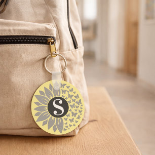 Monogram och namn Solros och fjäril Nyckelring