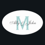 Monogram och namn som gifta sig klistermärken<br><div class="desc">Den beställnings- blått- och grå färgmonogramen märker och namn som gifta sig klistermärken.</div>