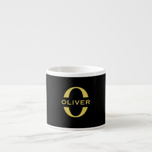 Monogram och Namn, svart och Guld Personlig Espressomugg