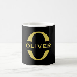 Monogram och Namn, svart och Guld Personlig Kaffemugg