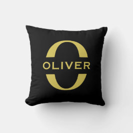 Monogram och Namn, svart och Guld Personlig Kudde