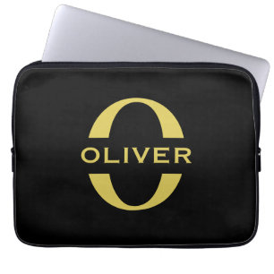 Monogram och Namn, svart och Guld Personlig Laptop Fodral