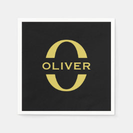 Monogram och Namn, svart och Guld Personlig Pappersservett