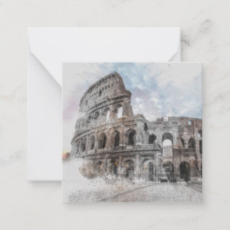 Monogram och Namn Watercolor Colosseum Rom Italien Anteckningskort
