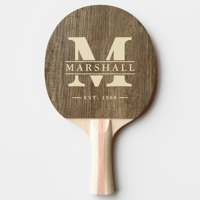 Monogram och namnöverlägg i hickoryträ pingisracket (Baksidan)