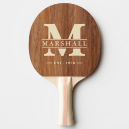Monogram och namnöverlägg i rödeksträ pingisracket