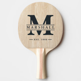 Monogram och namnöverlägg i vit tall pingisracket