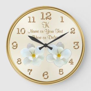 Monogram och Personlig Magnolia Clock Stor Klocka