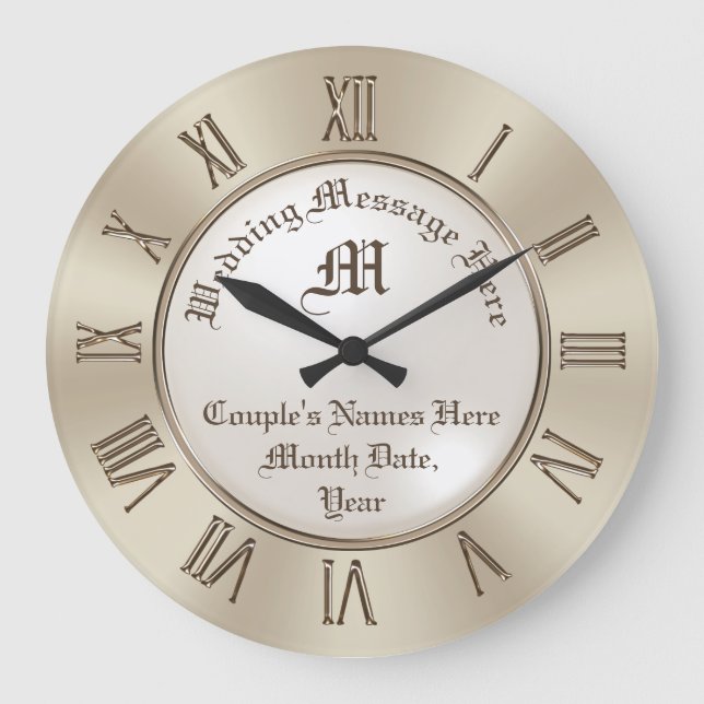 Monogram och Personlig Wall Clock Bröllop Gift Stor Klocka (Framsida)