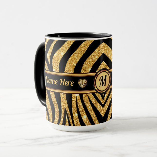 Monogram och Personlig, Zebra tryck Mugg (Framsida vänster)