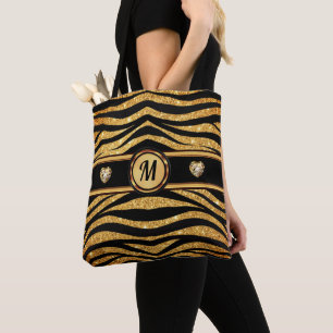 Monogram och Personlig, Zebra tryck Tote bags Tygkasse