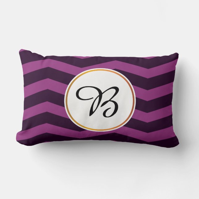 monogram och schevron mönstrad lumbarkudde (Framsida)