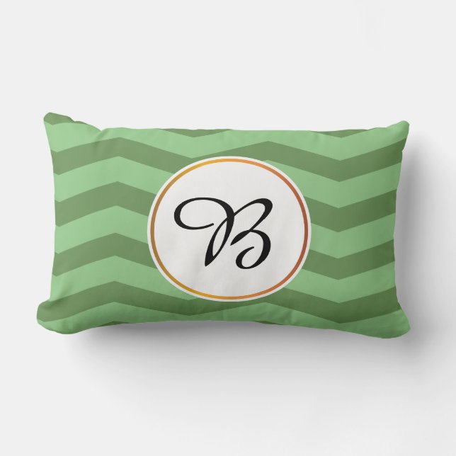 monogram och schevron mönstrad lumbarkudde (Framsida)