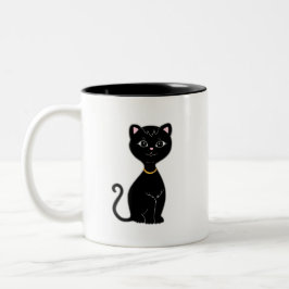 Monogram och söt svart katt Två-Tonad mugg