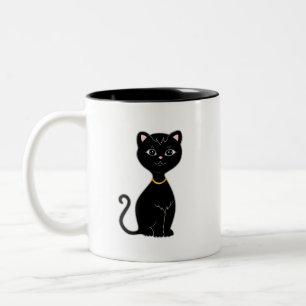 Monogram och söt svart katt Två-Tonad mugg