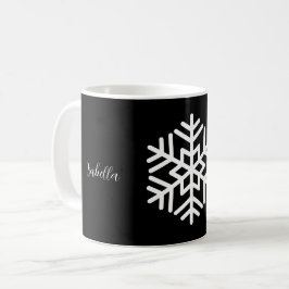 Monogram och stor vit snöflinga på svart kaffemugg