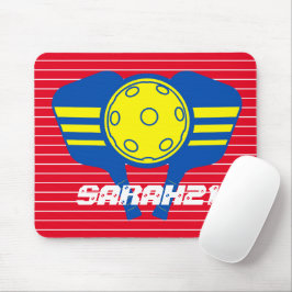 Monogram öga fångar röd och blå pickleball musmatta