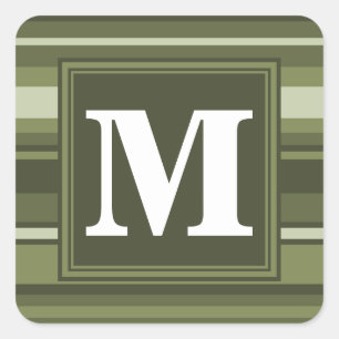 Monogram oliv grönt rand fyrkantigt klistermärke