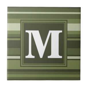 Monogram oliv grönt rand kakelplatta