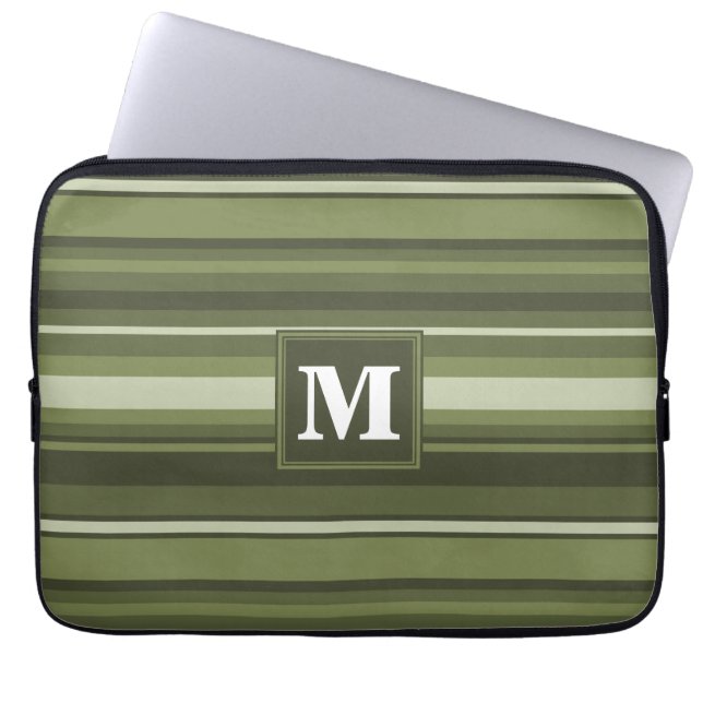 Monogram oliv grönt rand laptop sleeve (Framsidan)