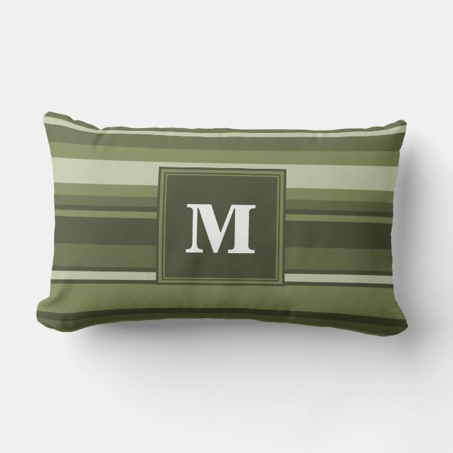 Monogram oliv grönt rand lumbarkudde (Framsida)