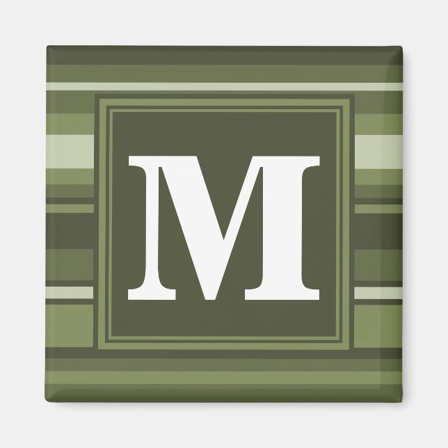 Monogram oliv grönt rand magnet (Framsidan)
