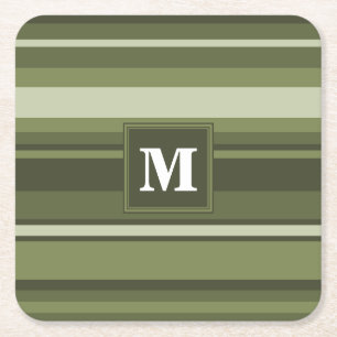 Monogram oliv grönt rand underlägg papper kvadrat