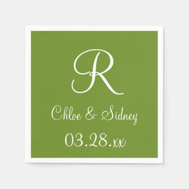 Monogram Olive Drab Designer Färgad Napkins Pappersservett (Framsidan)