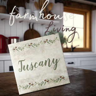 Monogram Olive Garland Rustic Grönt Tuscany Kakelplatta