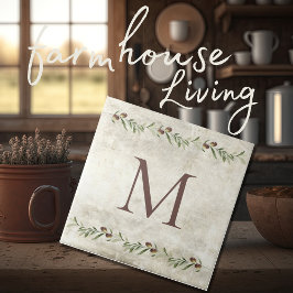 Monogram Olive Garland Rustic Personlig Brown Kakelplatta