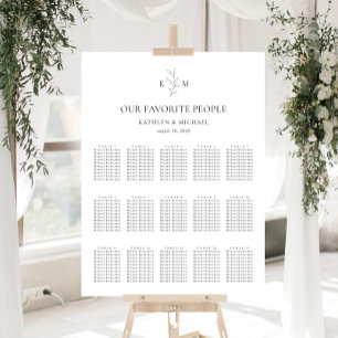 Monogram Olive Löv Bröllop 15 Bord sätesdiagram Poster