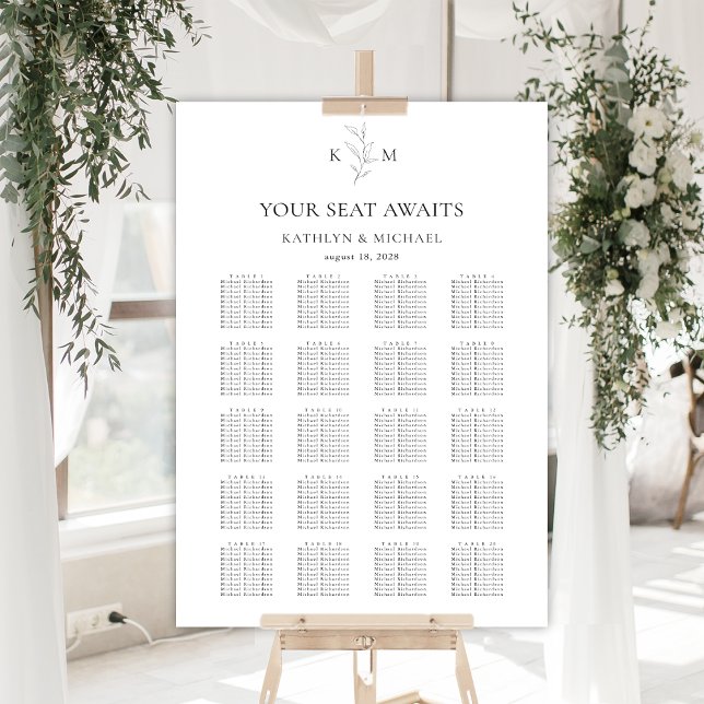 Monogram Olive Löv Bröllop 20 Bord sätesdiagram Poster (Skapare uppladdad)
