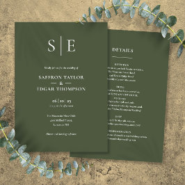 Monogram Olivgrön Allt-i-ett Bröllop Inbjudningar