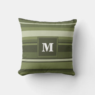 Monogram olivgröna ränder kudde